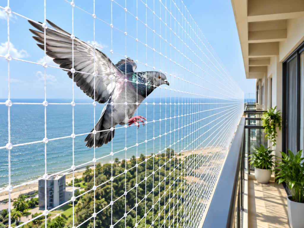 Pigeon net installation for balcony protection